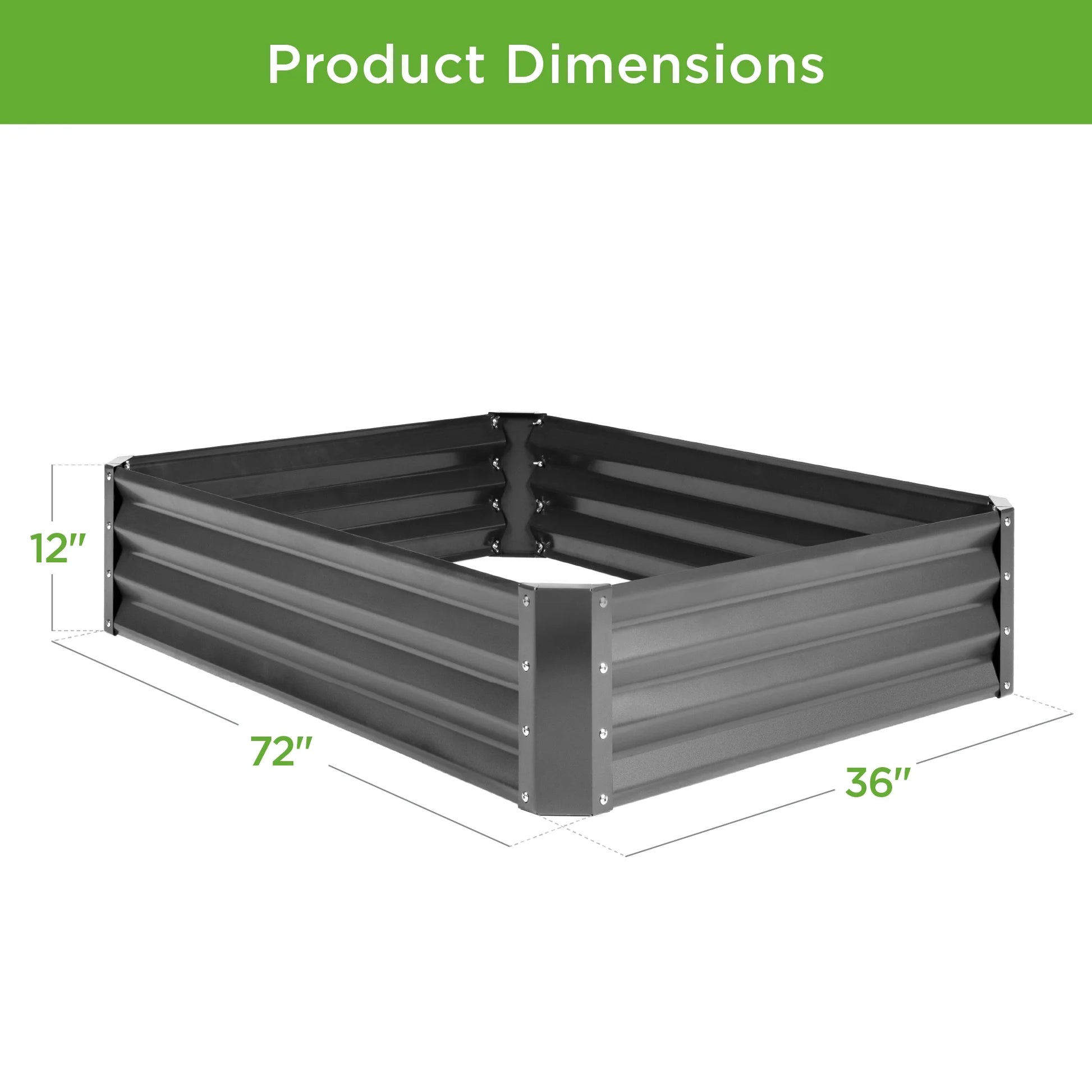 6X3X1Ft Outdoor Metal Raised Garden Bed for Vegetables, Flowers, Herbs, Plants - Dark Gray