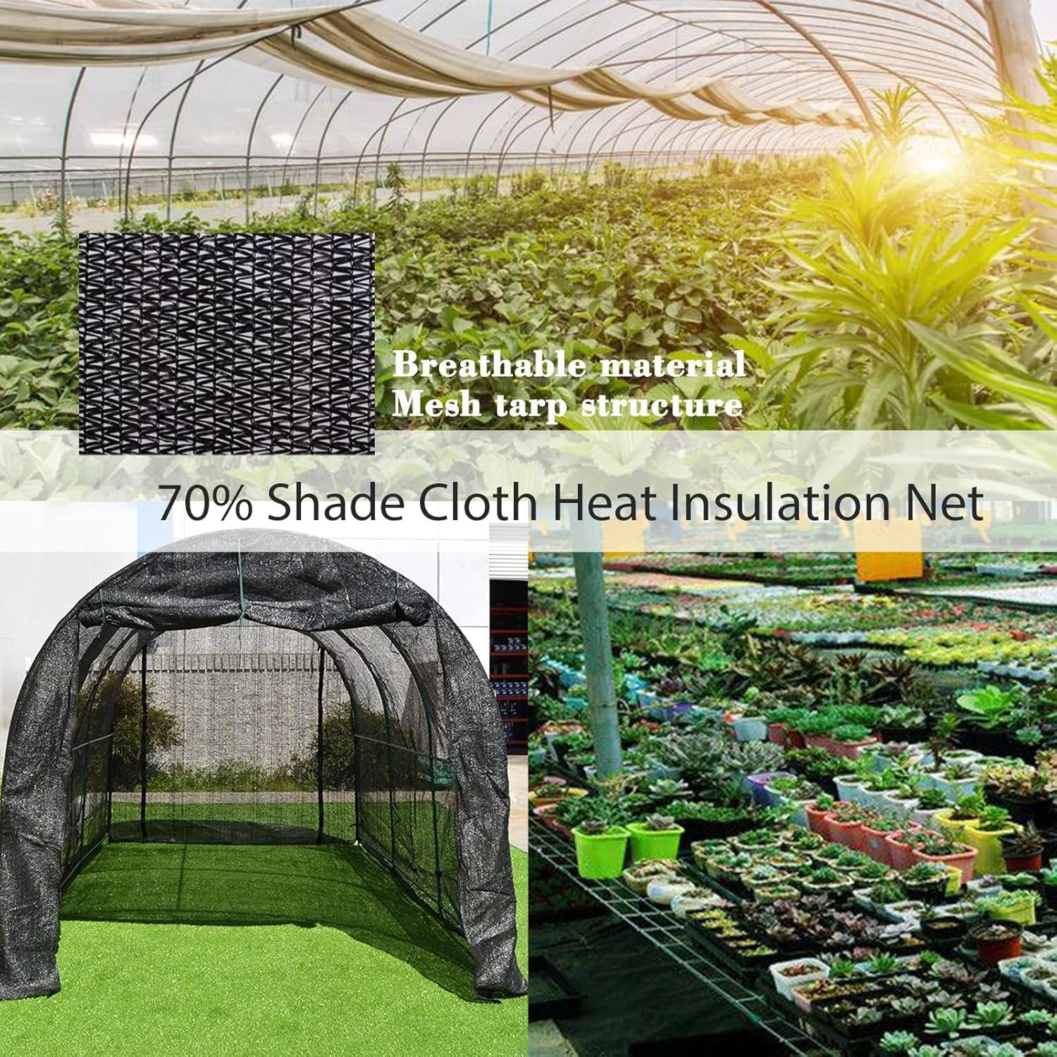 Sunblock Shade Cloth 70% Shade Net Greenhouse Covers 10Ft X 10Ft Fabric Mesh Tarp Sunshade Sunscreen UV Resistant Netting with Grommets for Garden Patio Lawn Plant Parking Yard or Kennel