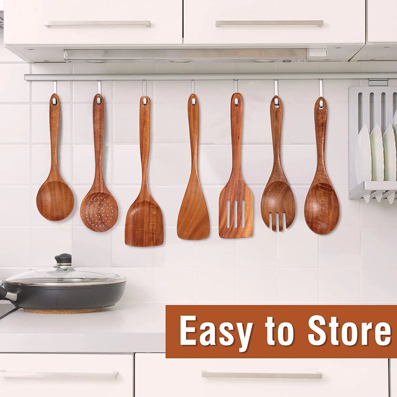 Wooden Spoons for Cooking with Wide Utensil Heads, 9 PCS Teak Wooden Utensils Set for Cooking, Spatula,Turner, Wood Spoon Set for Kitchen Essentials, Non-Stick Cookware, Heat Resistant