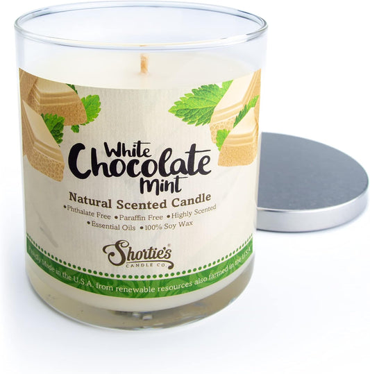 White Chocolate Mint Scented Natural Soy Candle, Essential Fragrance Oils, 100% Soy, Phthalate & Paraben Free, Clean Burning, 9 Oz.