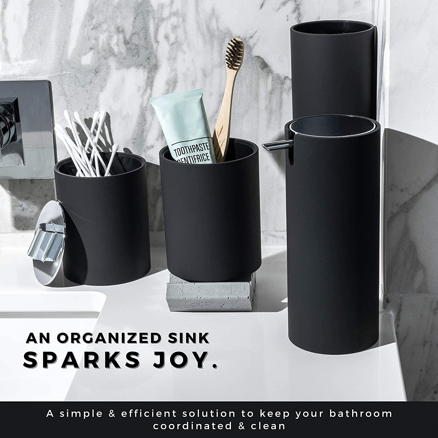 Sleek Matte Black Bathroom Accessory Set 4 Pcs Complete Bathroom Set Modern Bathroom Decor Bathroom Organizer Accesorios Para Baños Toothbrush Holder Soap Dispenser Set Home Decor Clearance
