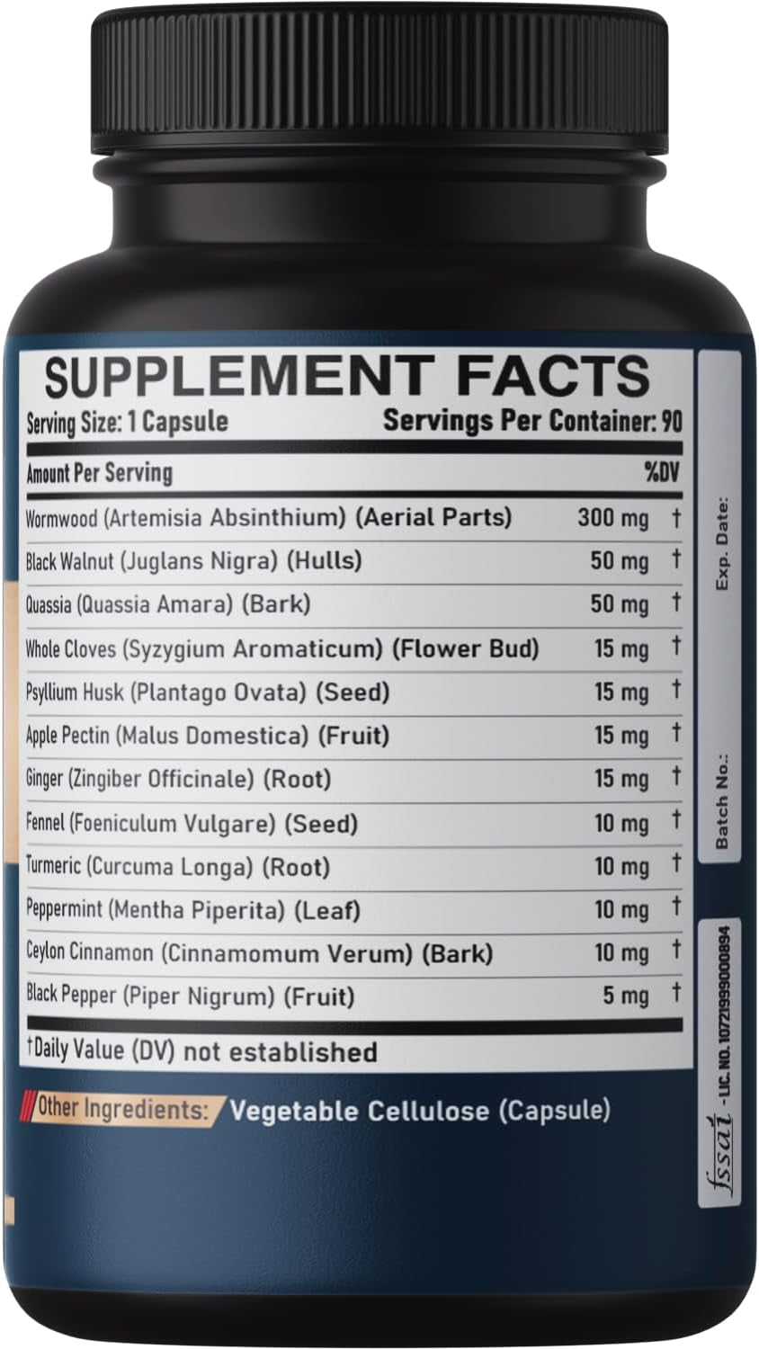 12In1 Wormwood Black Walnut Clove Capsules - Digestive, Immune, and Mood Support