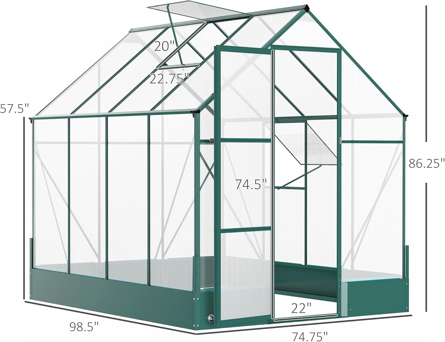 8' X 6' Greenhouse for Outdoors, Polycarbonate Greenhouse with Roof Vent and Rain Gutter, Aluminum Walk-In Green House for outside for Patio Backyard Garden, Green