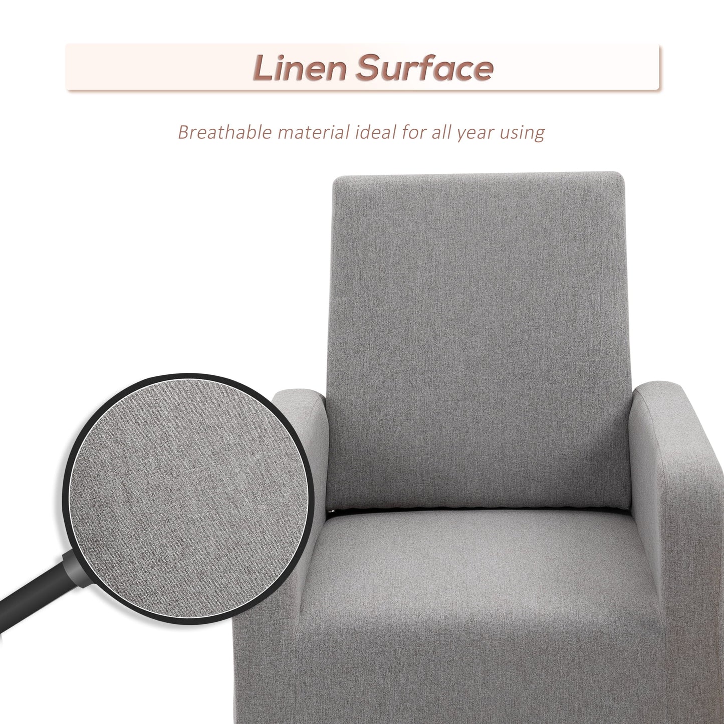 Accent Lounge Rocking Chair with Solid Curved Wood Base, Grey