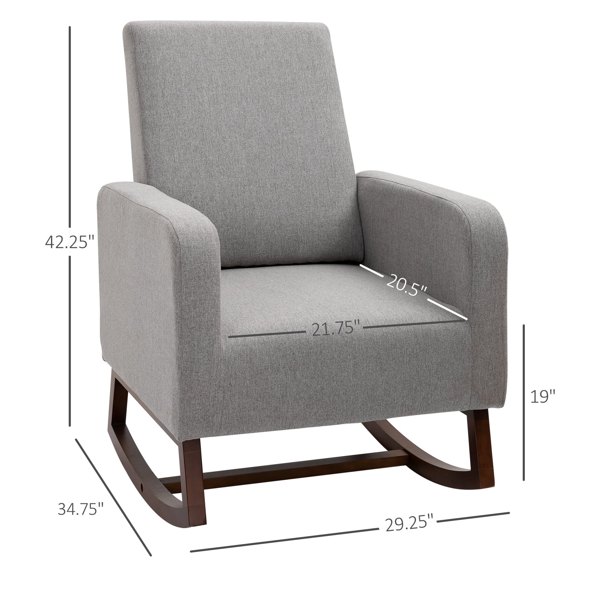 Accent Lounge Rocking Chair with Solid Curved Wood Base, Grey