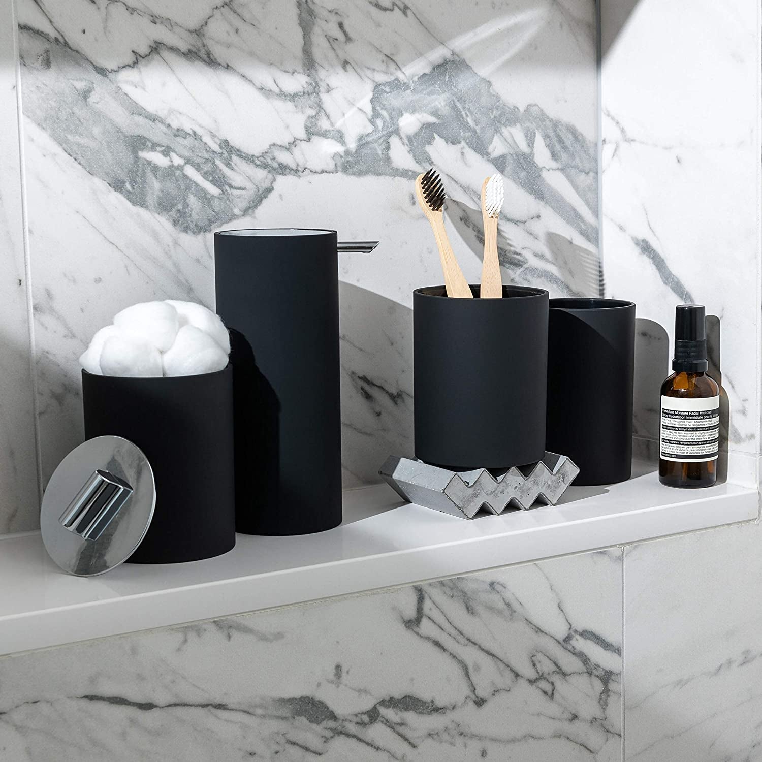 Sleek Matte Black Bathroom Accessory Set 4 Pcs Complete Bathroom Set Modern Bathroom Decor Bathroom Organizer Accesorios Para Baños Toothbrush Holder Soap Dispenser Set Home Decor Clearance