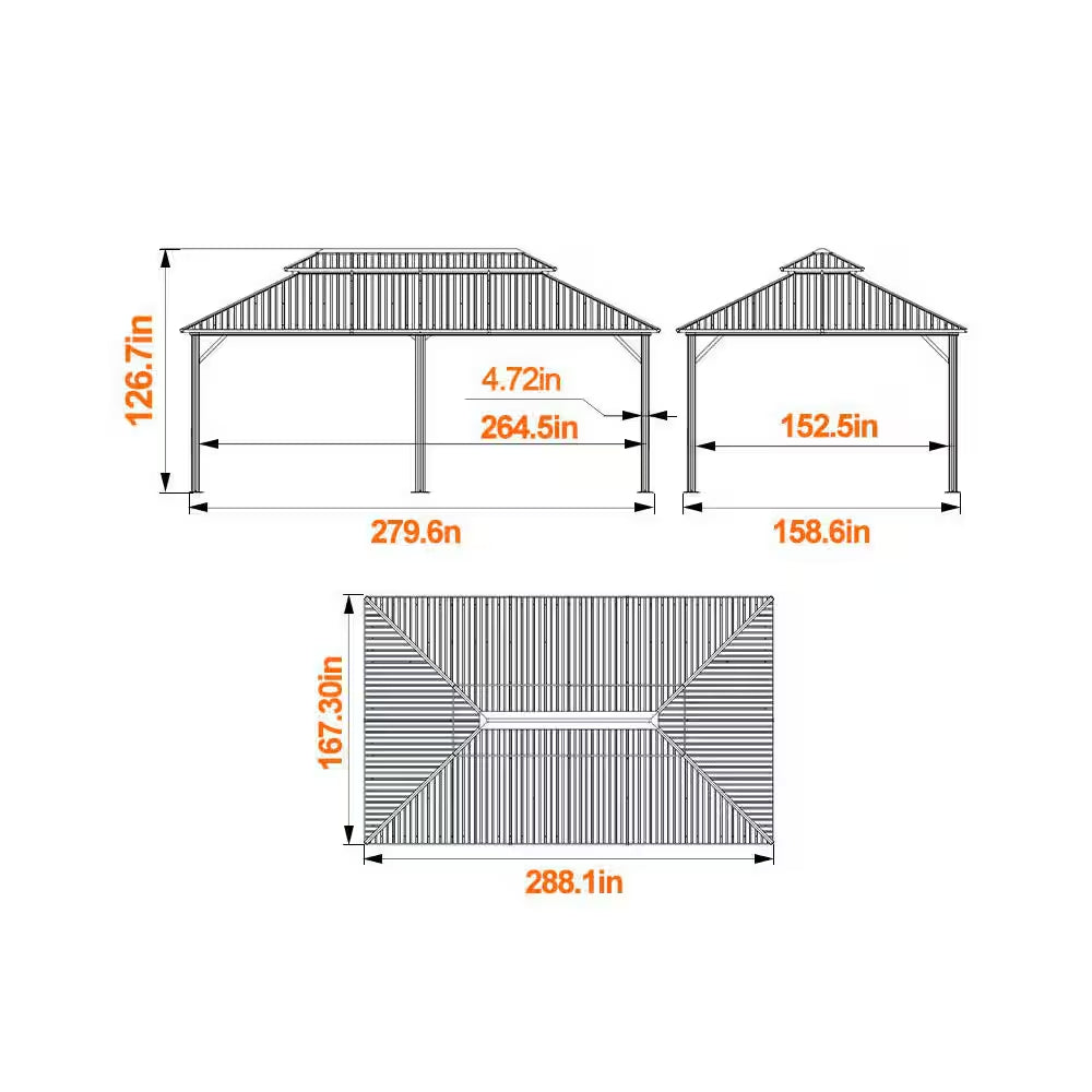 24 Ft. W X 14 Ft. D Hardtop Gazebo Aluminum Double Roof Metal Gazebo with Curtain and Netting