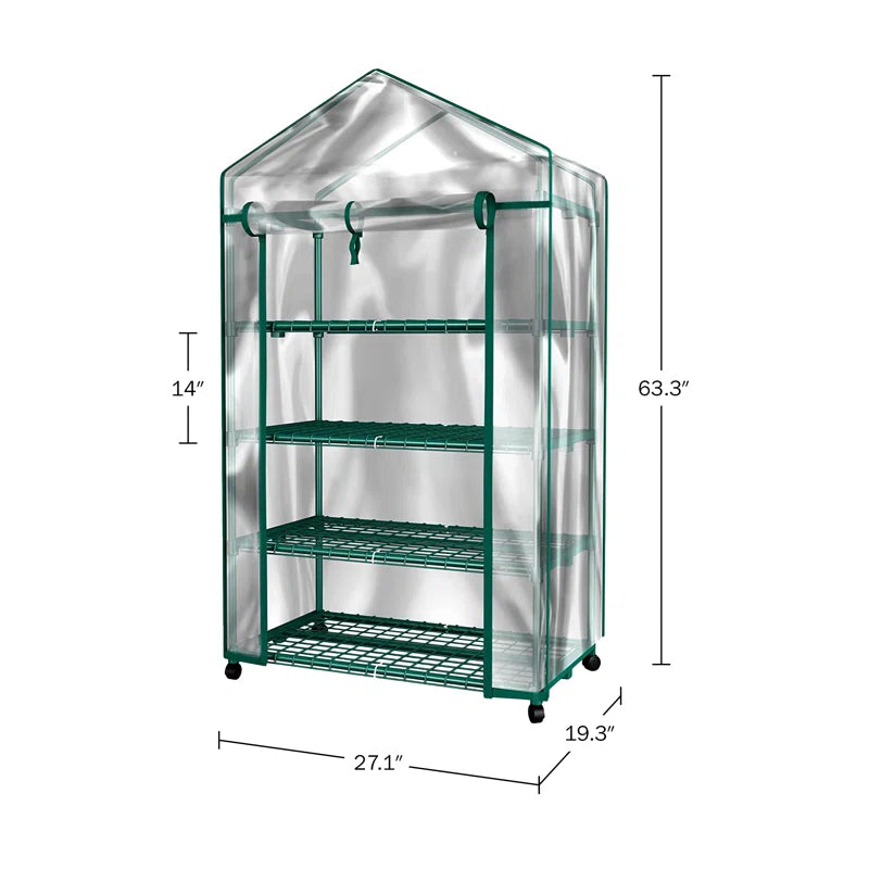 4 Tier Mini Greenhouse - Portable Greenhouse with Locking Wheels and PVC Cover for Indoor or Outdoor - 27 X 19 X 63-Inch Green House by