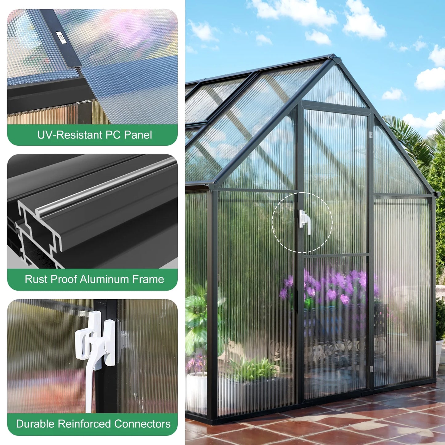 6'X8' Greenhouse for Outdoors,Upgraded Polycarbonate Greenhouse Aluminum Walk in Greenhouses W/Vent Window, Lockable Door & Reinforce Connector Heavy Duty Green House for Outdoor, Patio,