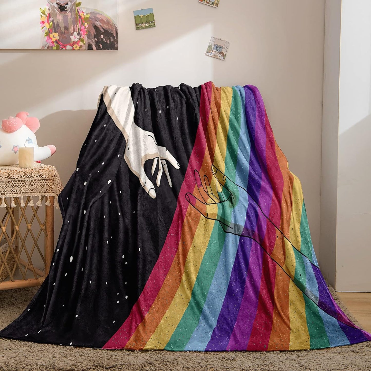 Rainbow Flag Throw Blanket Galaxy Blanket Flag Flannel Fleece Throws Rainbow Blanket Soft Fuzzy Lightweight Blanket for Sofa Bedroom Couch (Throw(50"X60"), Rainbow)