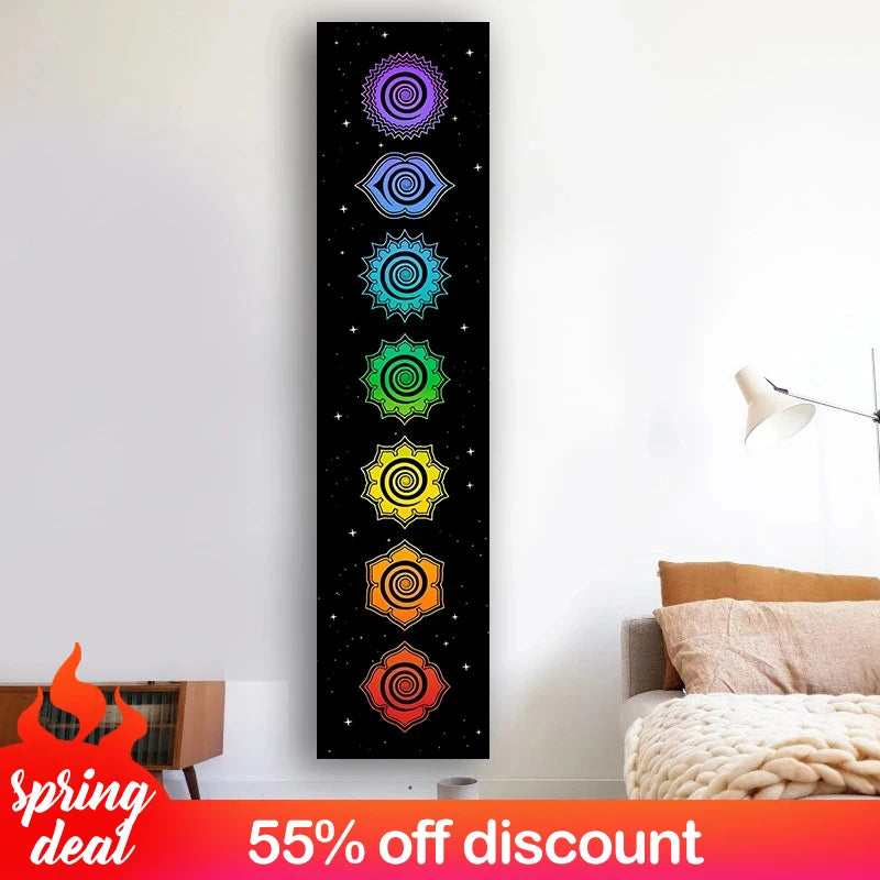 Rainbow Chakras Tapestry Buddhism Yoga Cosmic Energy Centers Meditation Tapestries Black Wall Hanging Bedroom Drom Home Decor
