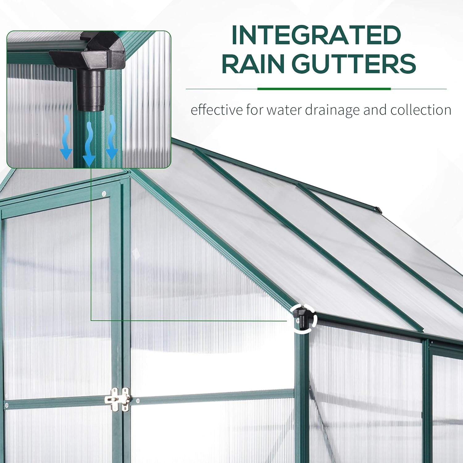 8' X 6' Greenhouse for Outdoors, Polycarbonate Greenhouse with Roof Vent and Rain Gutter, Aluminum Walk-In Green House for outside for Patio Backyard Garden, Green