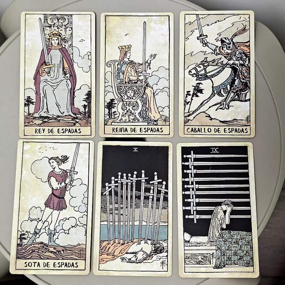 Vintage Tarot Deck Spanish Edition 10.3*6Cm 78 Pcs Tarot Cards Based on Rider Waite System Espanol