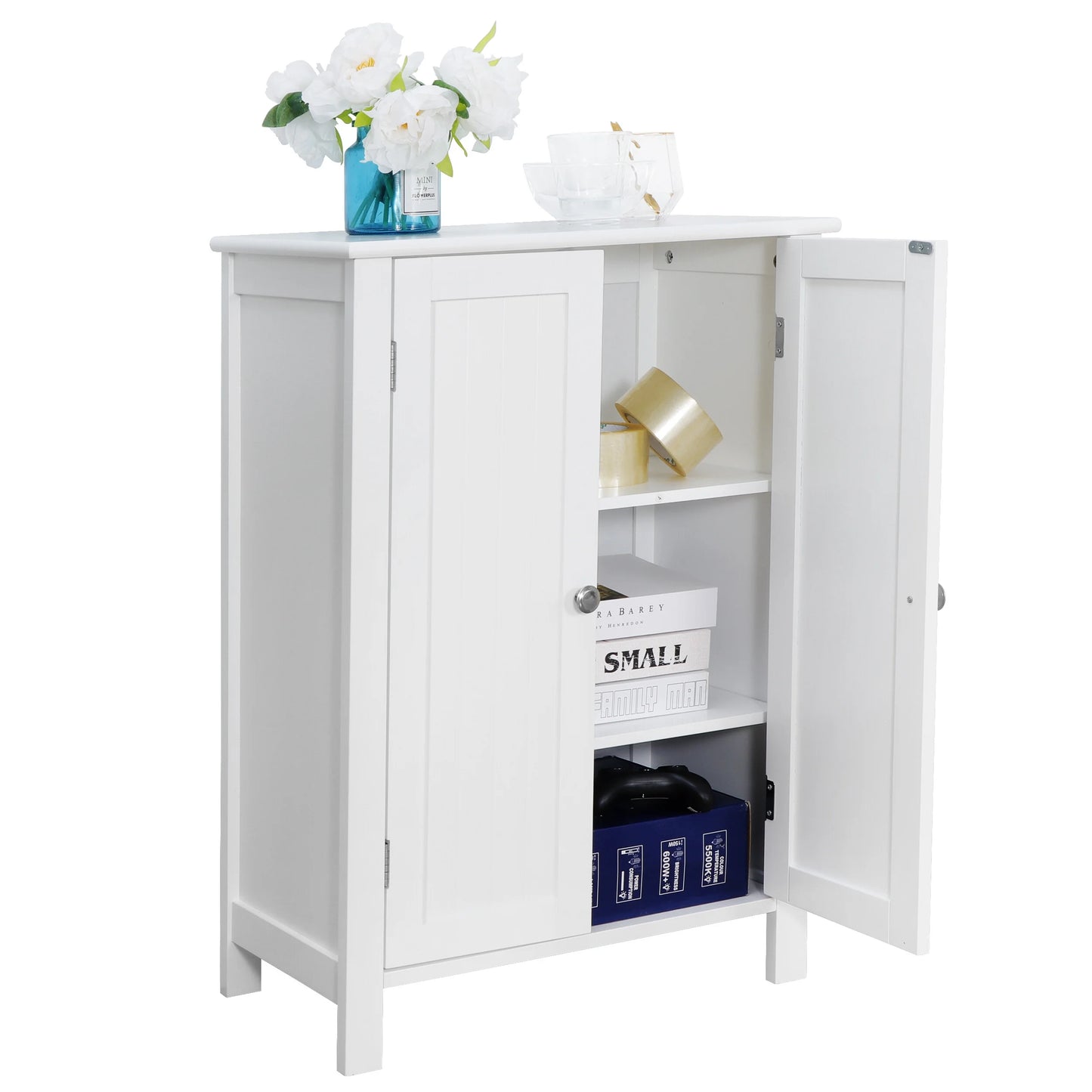 White Wooden Bathroom Floor Cabinet Storage Cupboard 3 Shelves save Space
