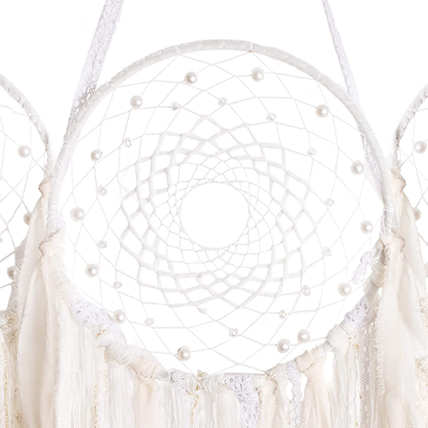 White Triple Moon Goddess Macrame Wall Hanging, Boho Crescent Dream Catcher, Bohemian Dreamcatcher for Women Bedroom, Woven Tapestry-Witchcraft Gift, Pagan Decor for Adults Decoration