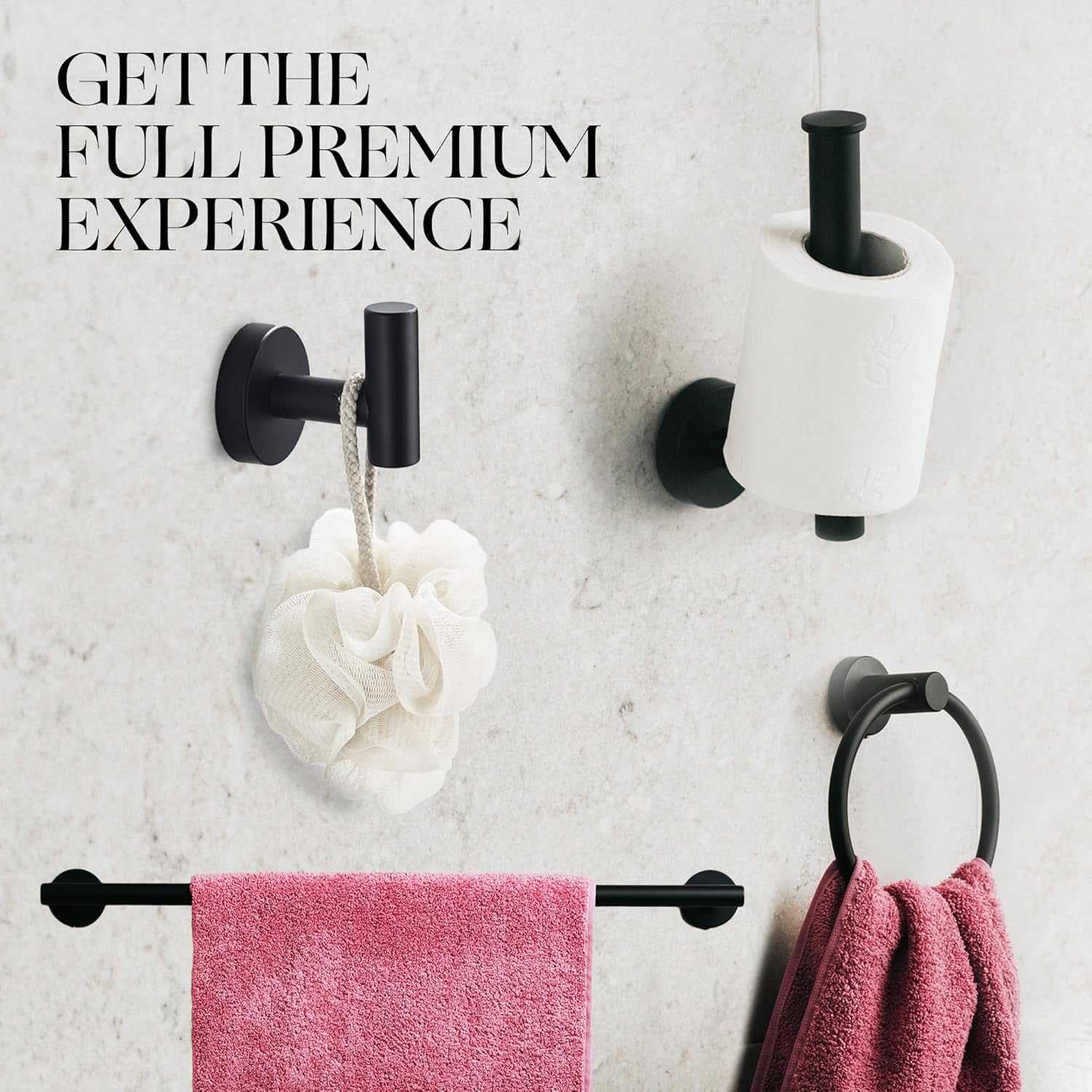 - 4 Piece Matte Black Bathroom Hardware Set - Towel Rack Set, Towel Holder & Wall Mounted Fixtures - Stainless Steel Matte Black Accessories