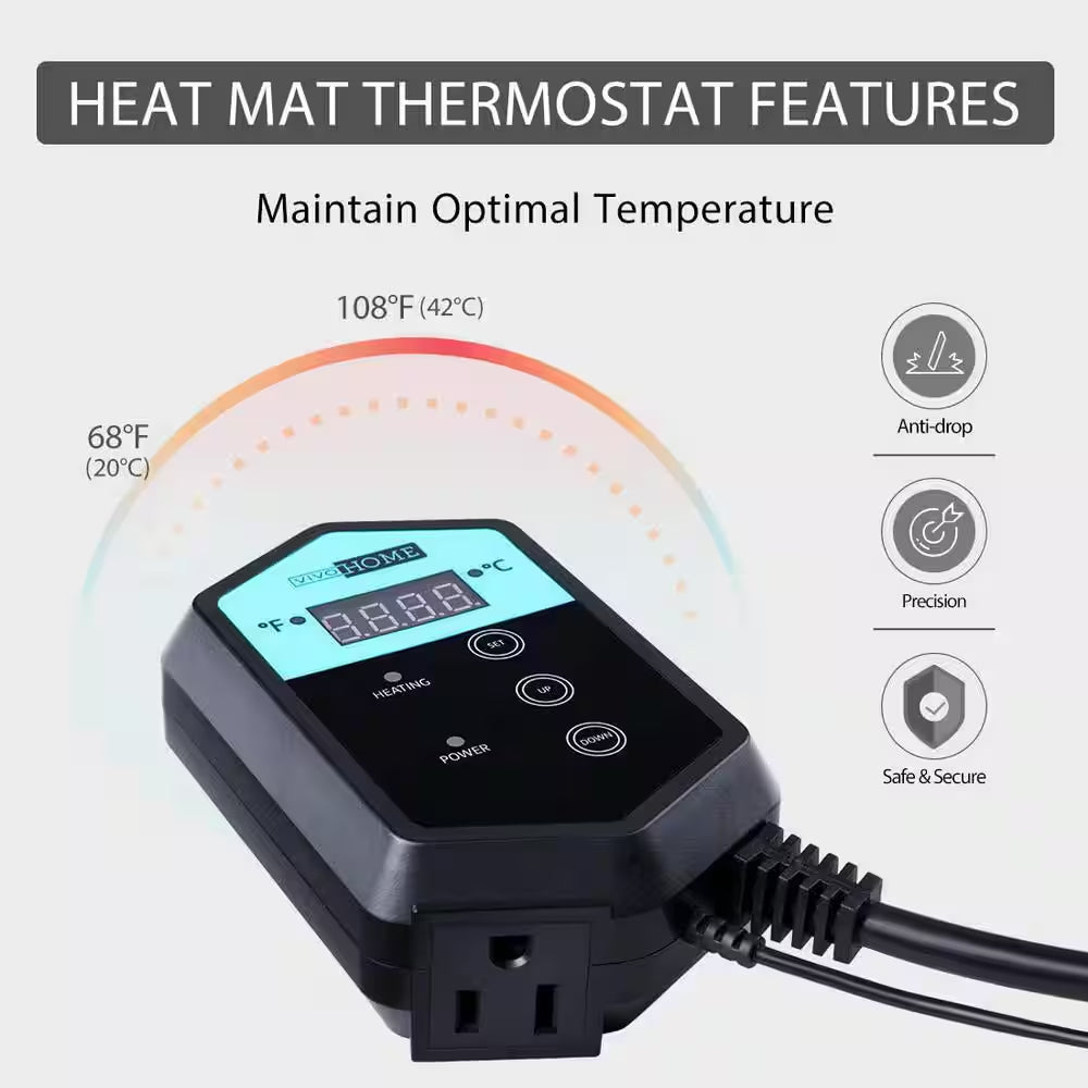 10 In. X 20.75 In. Waterproof Seedling Heat Mat with 40°F to 108°F Thermostat Controller