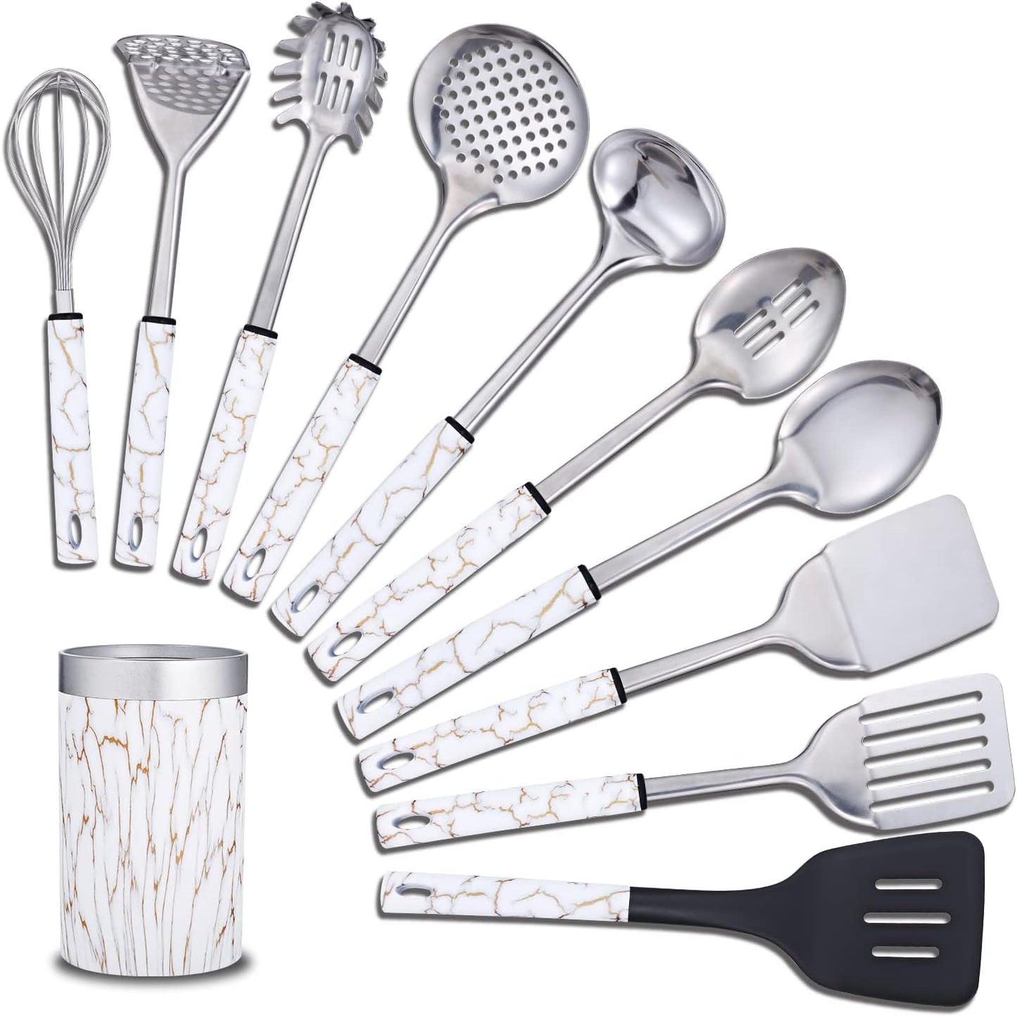 Stainless Steel Kitchen Utensil Set - 11 Cooking Utensils - Nonstick Kitchen Utensils Cookware Set White…