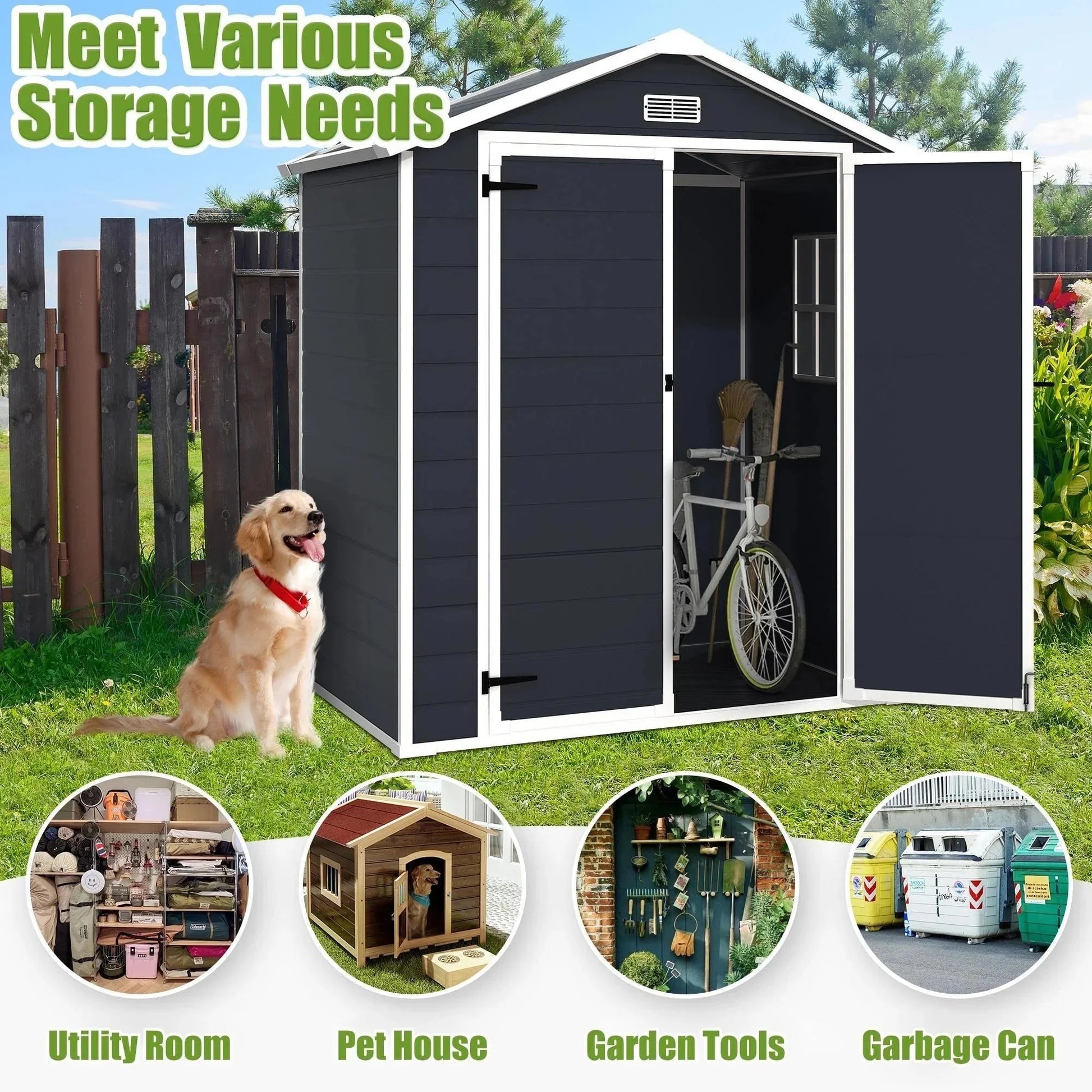 6X4 FT Resin Storage Shed,  Backyard Storage Sheds with Lockable Door, Garage Patio Garden Storage Shed, TE2770