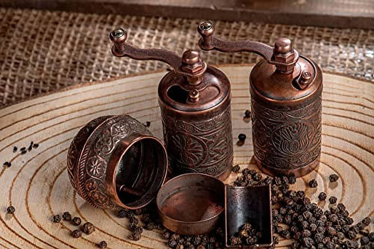 Salt and Pepper Grinder Set - Herb Grinder - Pepper Grinder Mill - Pepper Mill - Spice Grinder - Salt Grinder - Coffee Bean Grinder - Spice Grinder Manual (Antique Copper)