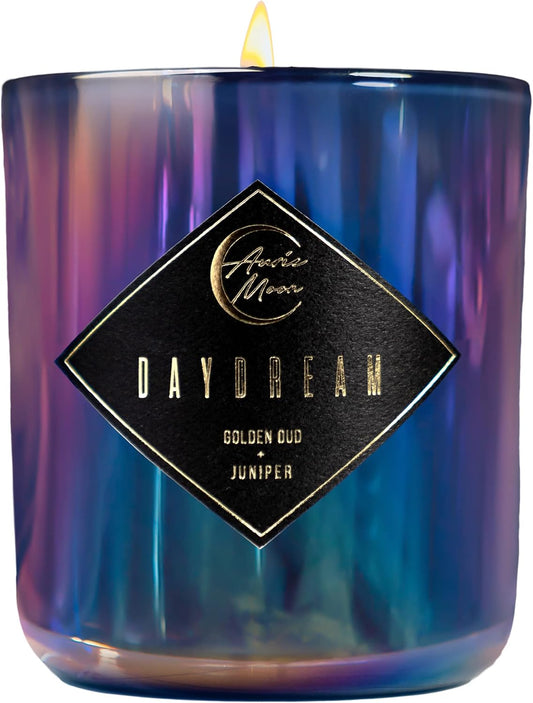 | Golden Oud + Juniper Scented Luxury Soy Coconut Candle for Women | Slow 70+ Hour Burn | Wood Crackling Wicks | 12 Oz Premium Glass | Hand-Poured in California