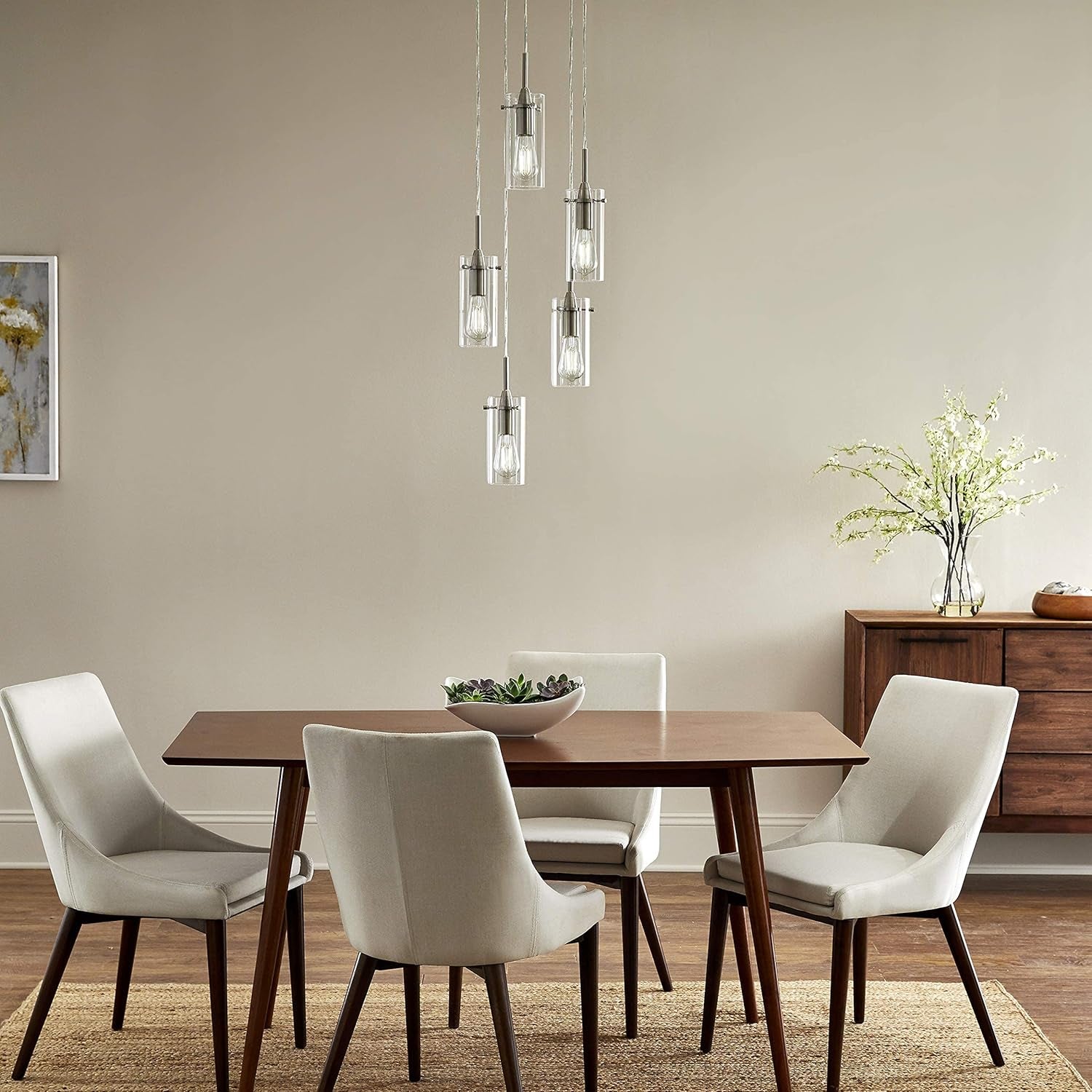 Effimero 5-Light Cluster Pendant Lights Stairwell Lighting Large Chandelier Brushed Nickel Modern Chandelier Light Fixture Foyer Chandeliers Entryway High Ceiling Staircase Lights
