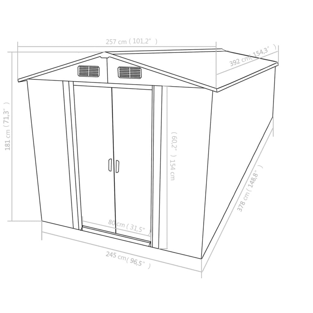Garden Shed Gray Galvanized Steel 101.2 X 154.3 X 71.3 In