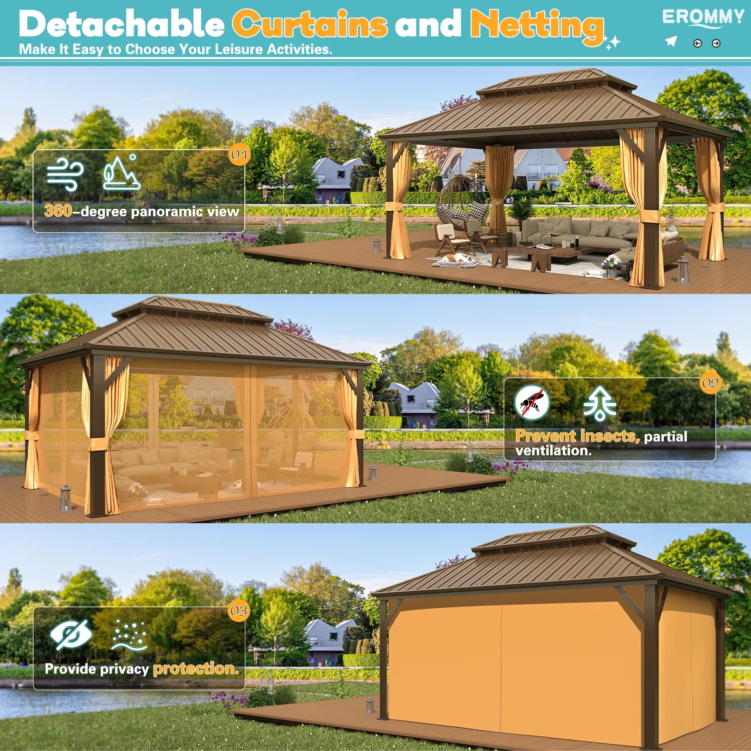 12'X16' Hardtop Gazebo with Galvanized Steel Double Roof & Aluminum Frame, Outdoor Gazebo