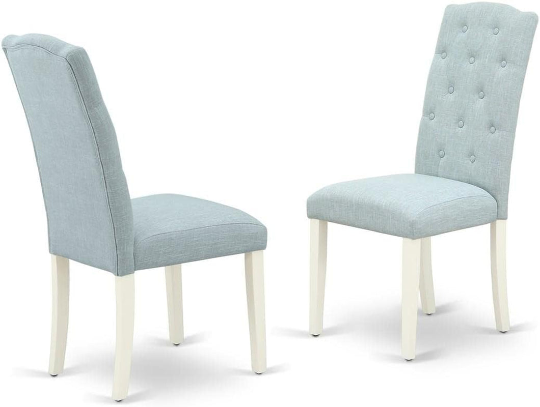 SHCE5-WHI-15 5 Piece Dining Room Furniture Set Includes a round Kitchen Table with Pedestal and 4 Baby Blue Linen Fabric Upholstered Chairs, 42X42 Inch, Linen White