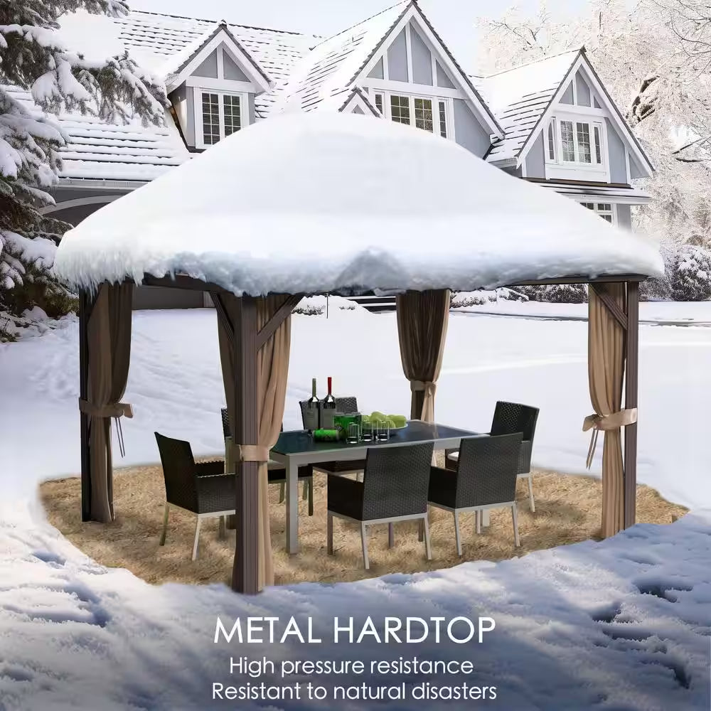 Caesar 10 Ft. D X 9 Ft. H X 12 Ft. W Aluminum Hardtop Gazebo with Galvanized Steel Roof, Mosquito Net & Privacy Curtain