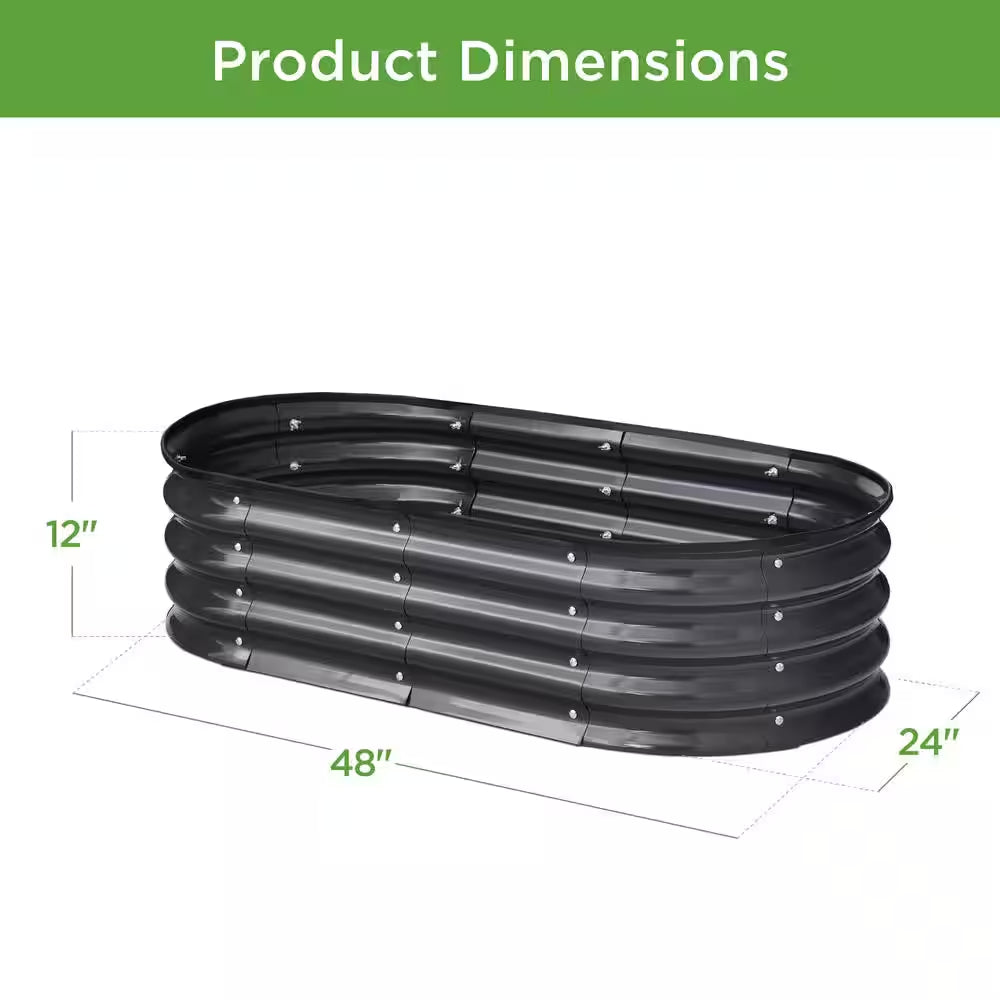 4 Ft. X 2 Ft. X 1 Ft. Dark Gray Oval Steel Raised Garden Bed, Planter Box for Vegetables, Flowers, Herbs
