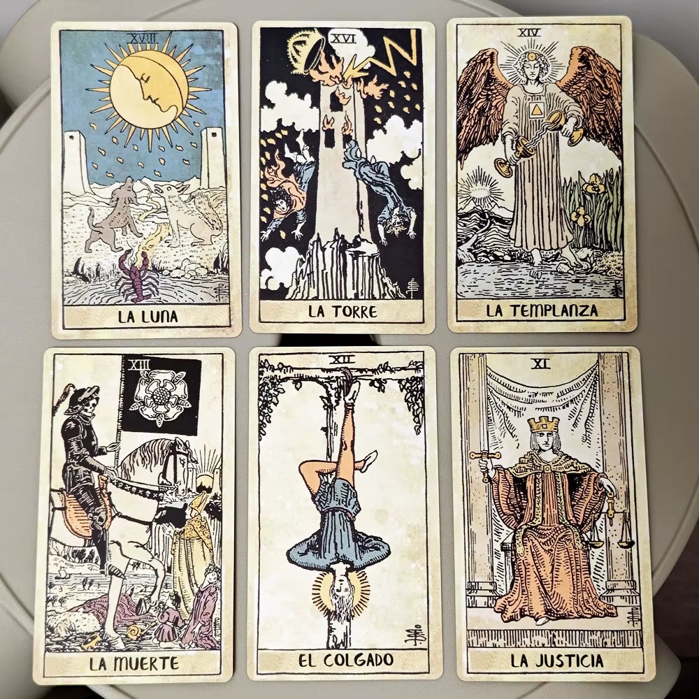 Vintage Tarot Deck Spanish Edition 10.3*6Cm 78 Pcs Tarot Cards Based on Rider Waite System Espanol