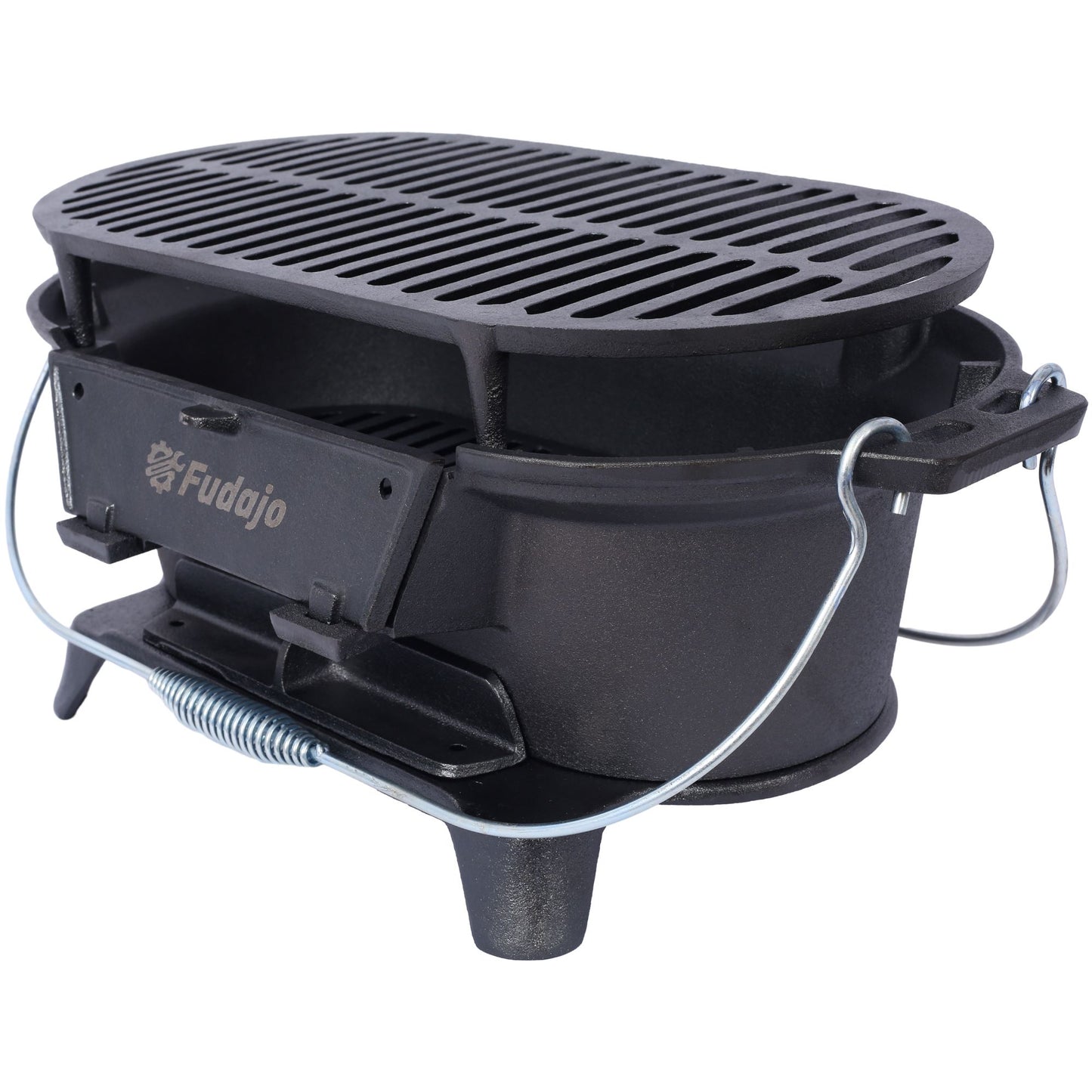 Outdoor Oval Cast Iron Grill, Portable Charcoal Grill, and Desktop Cast Iron Frying Pan