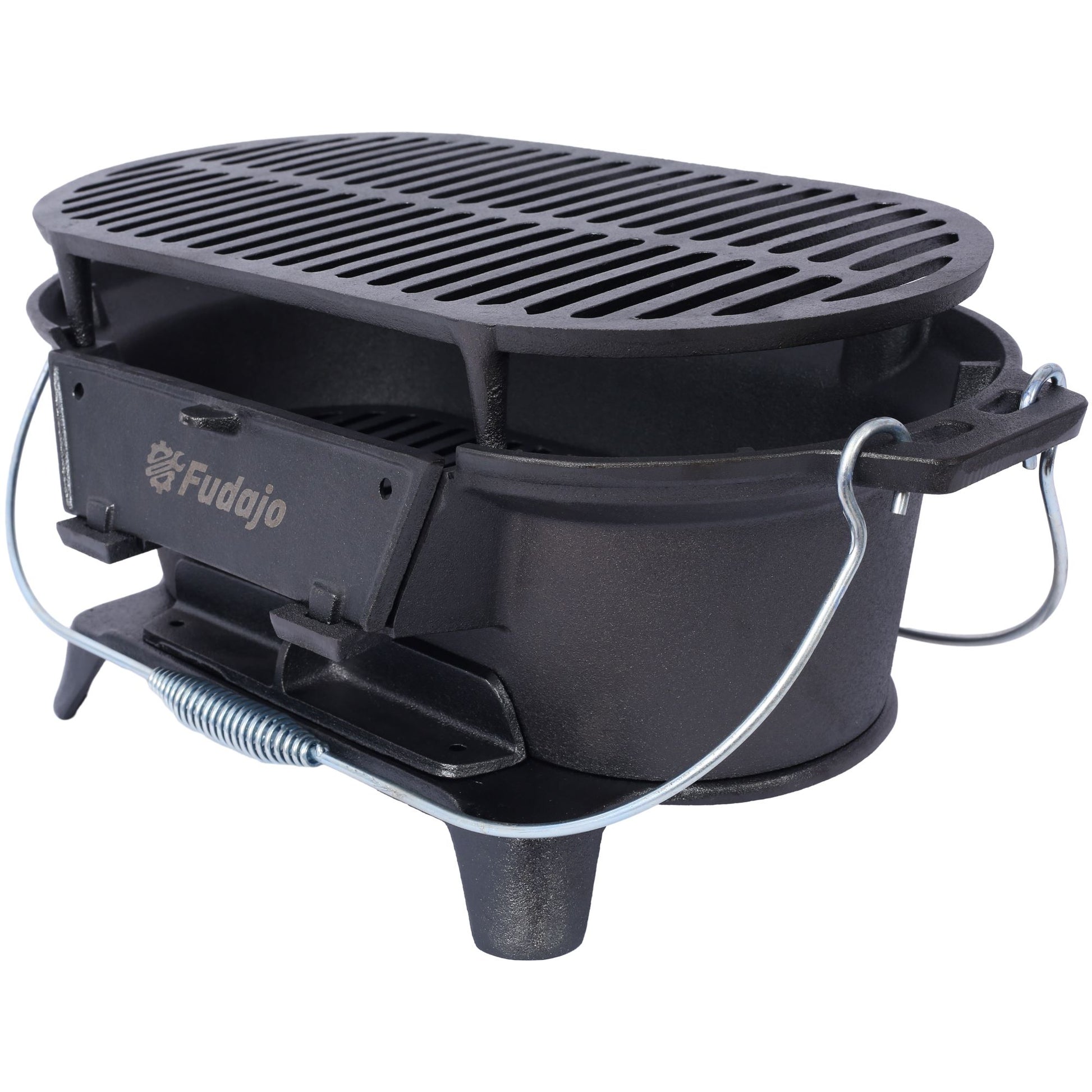 Outdoor Oval Cast Iron Grill, Portable Charcoal Grill, and Desktop Cast Iron Frying Pan