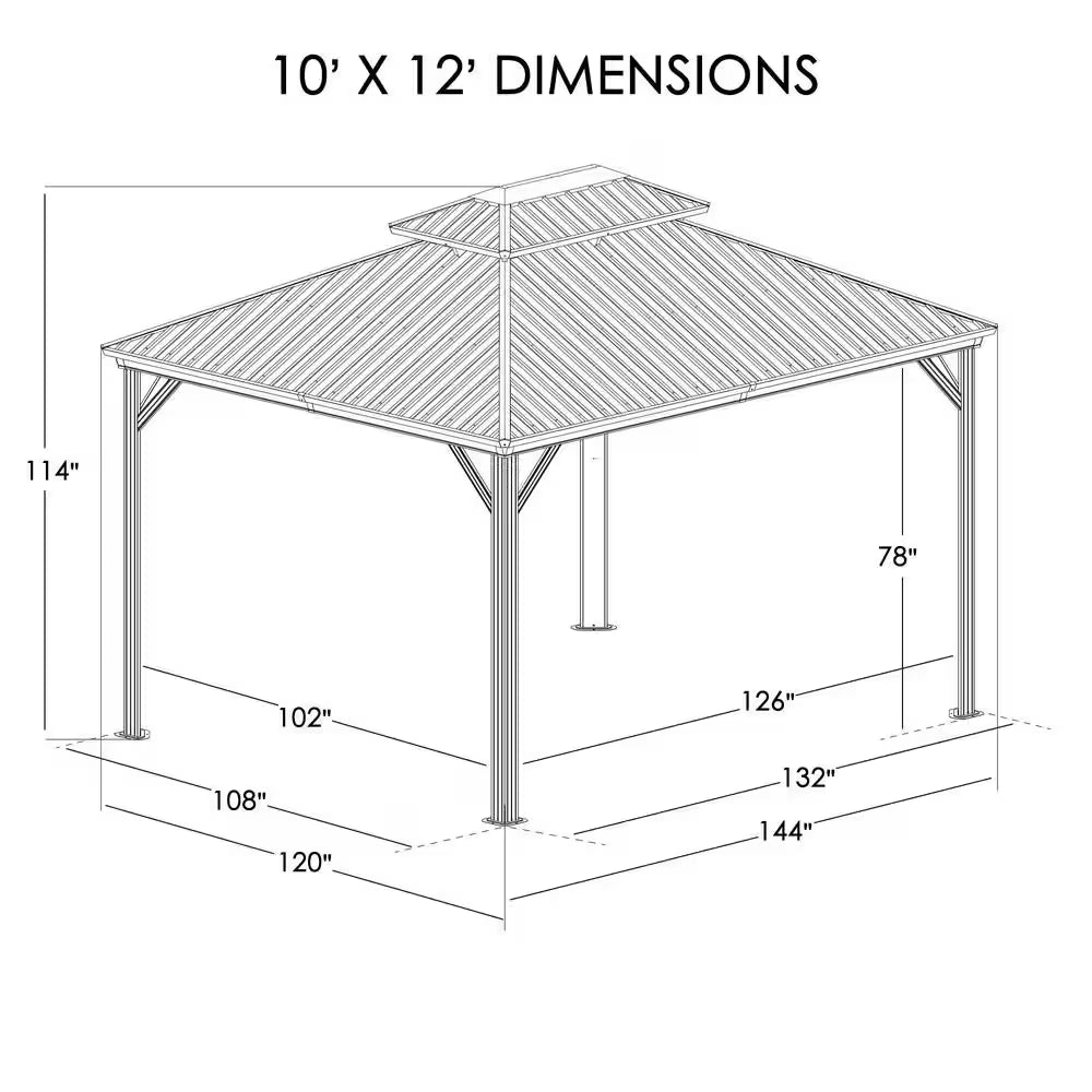 Caesar 10 Ft. D X 9 Ft. H X 12 Ft. W Aluminum Hardtop Gazebo with Galvanized Steel Roof, Mosquito Net & Privacy Curtain