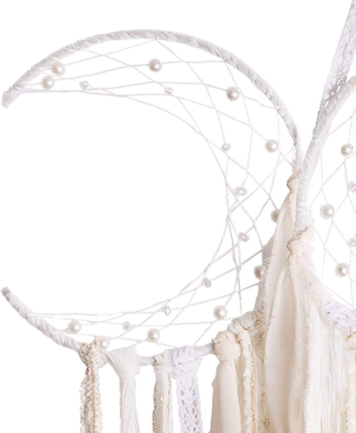 White Triple Moon Goddess Macrame Wall Hanging, Boho Crescent Dream Catcher, Bohemian Dreamcatcher for Women Bedroom, Woven Tapestry-Witchcraft Gift, Pagan Decor for Adults Decoration