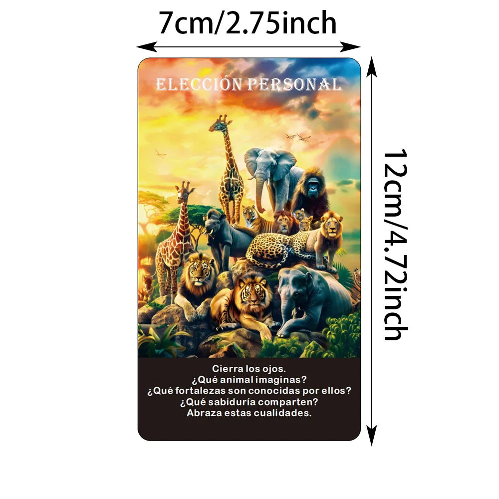 Spanish Oracle Deck, Spirit Animals Oracle Cards, Animals Message Deck, Tarot Deck with Keywords, 12X7Cm Cards, 52-Cards