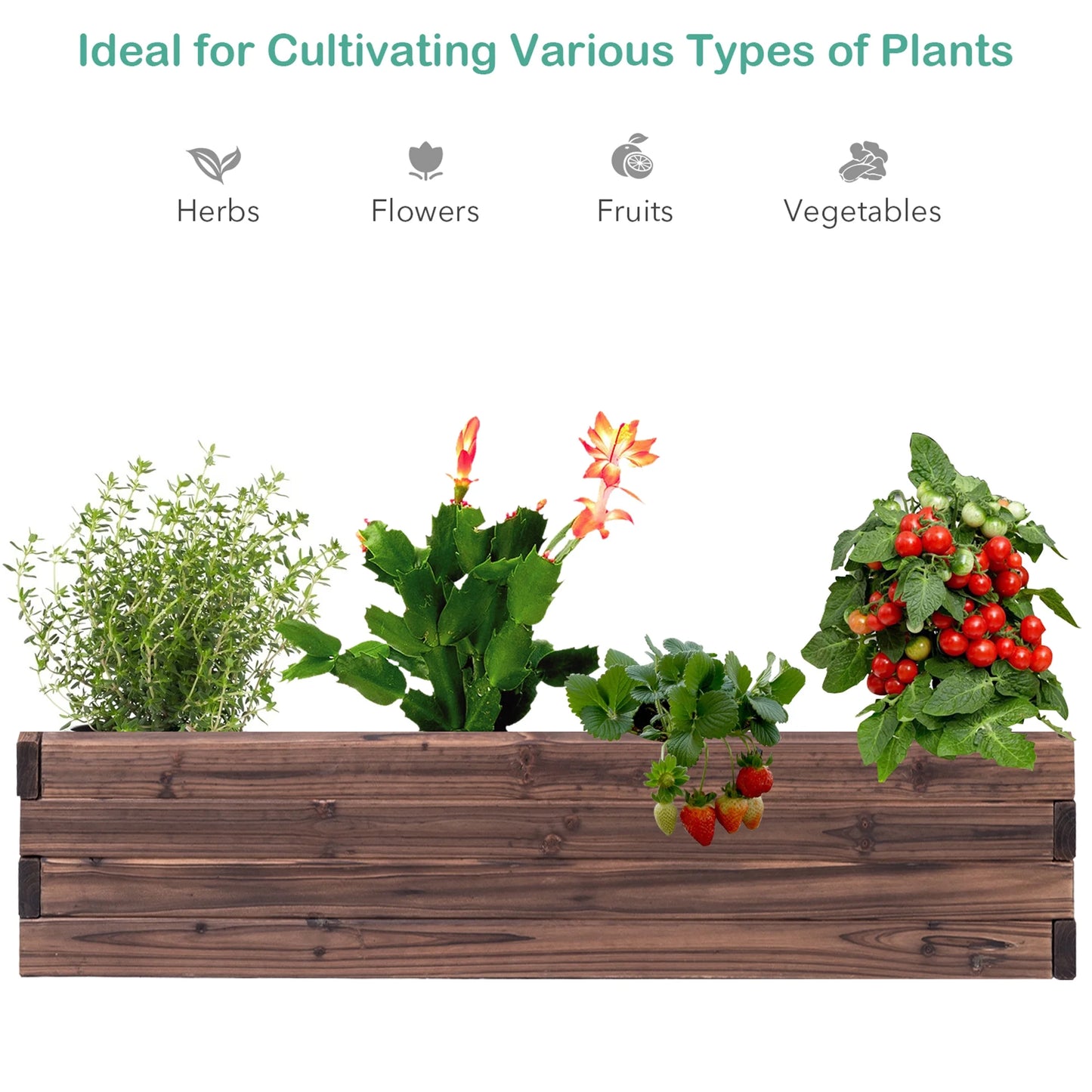 Wooden Raised Garden Bed Kit - Elevated Planter Box for Growing Herbs Vegetable