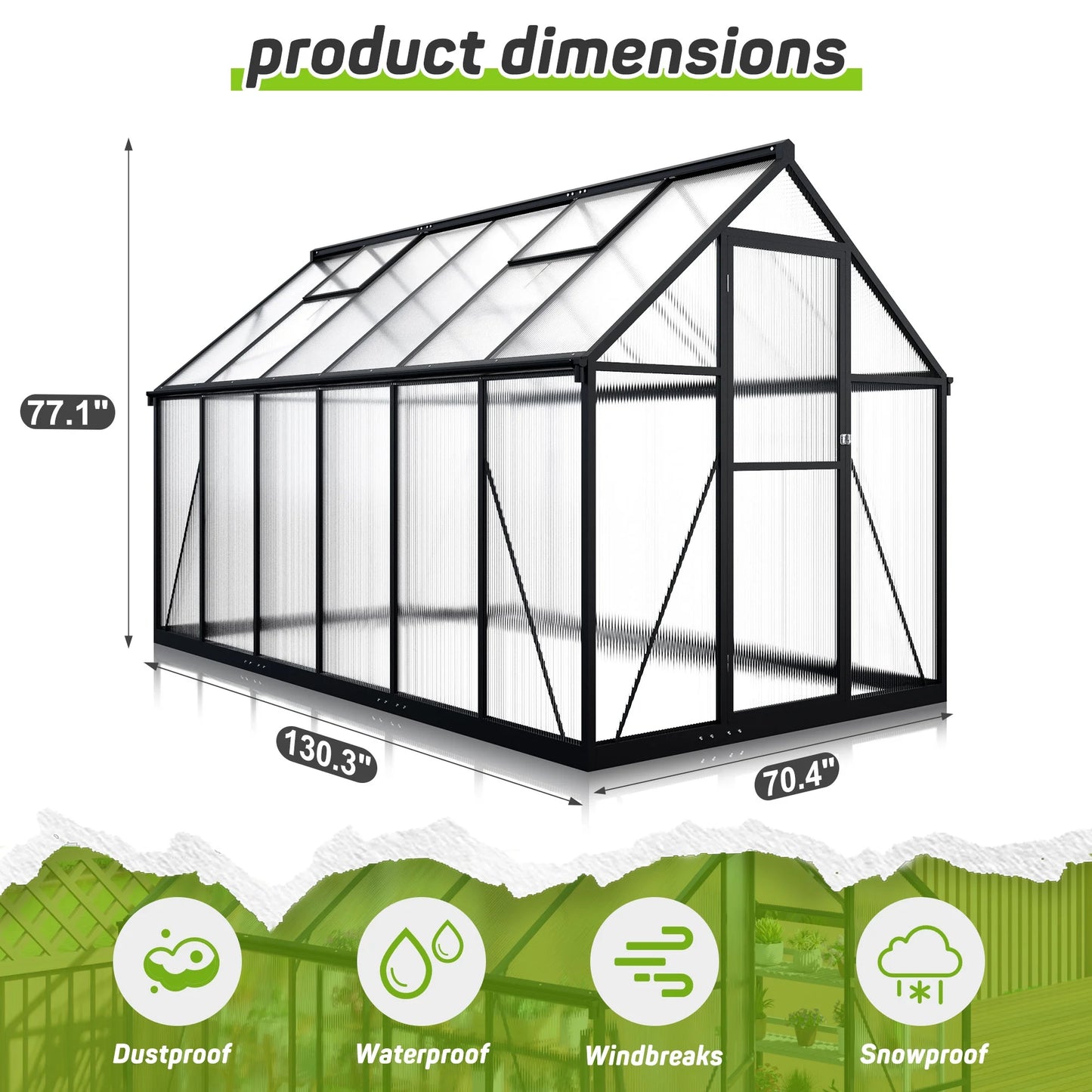 6'X11' Polycarbonate Greenhouse, Large Aluminum Walk-In Green House for Backyard