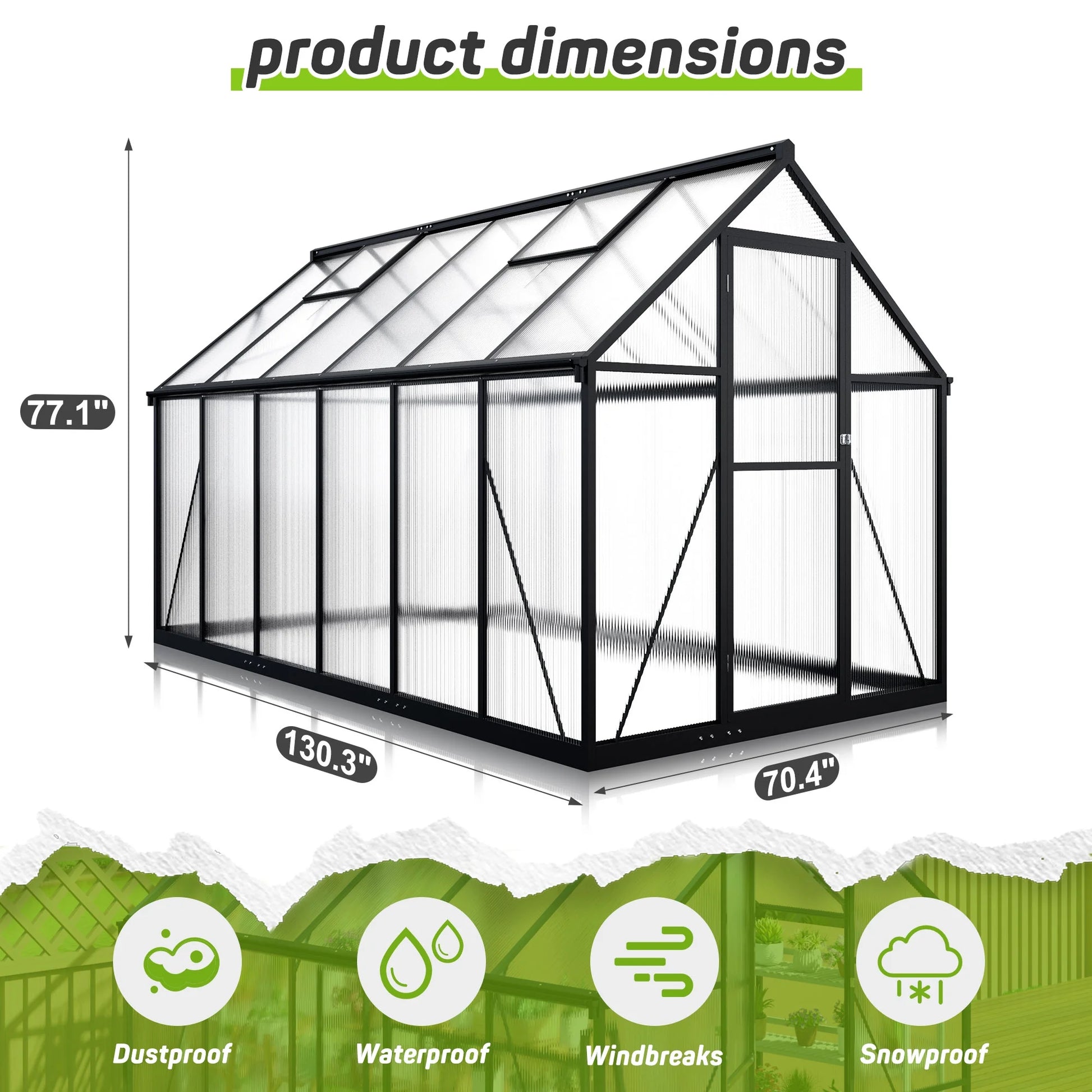 6'X11' Polycarbonate Greenhouse, Large Aluminum Walk-In Green House for Backyard