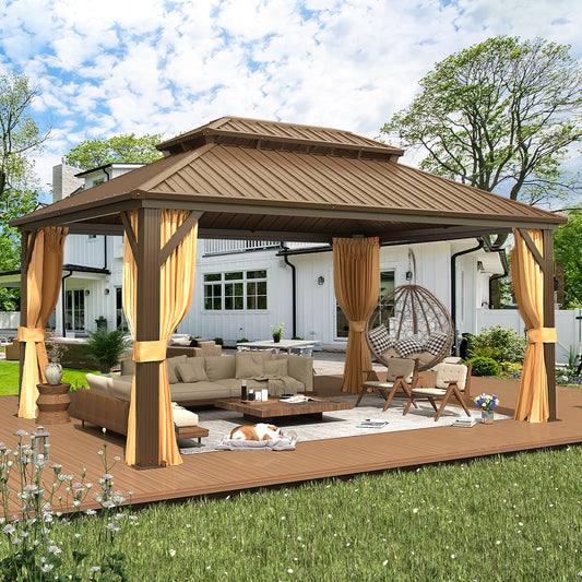 12'X16' Hardtop Gazebo with Galvanized Steel Double Roof & Aluminum Frame, Outdoor Gazebo