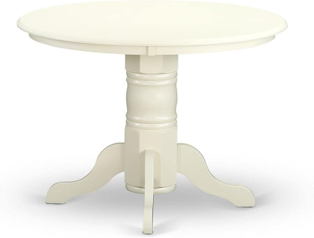 SHCE5-WHI-15 5 Piece Dining Room Furniture Set Includes a round Kitchen Table with Pedestal and 4 Baby Blue Linen Fabric Upholstered Chairs, 42X42 Inch, Linen White