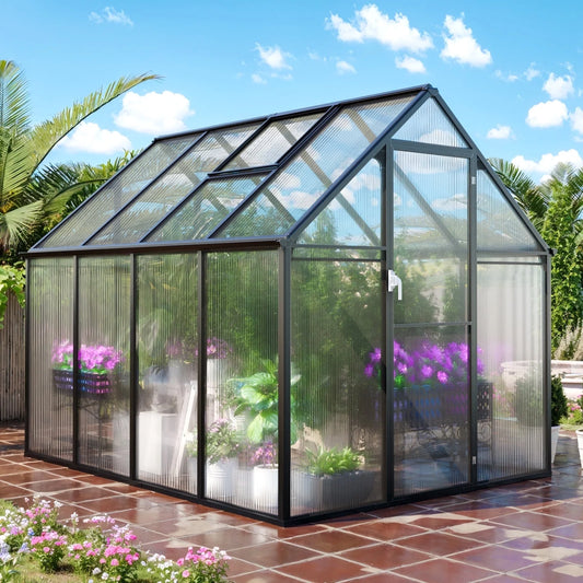 6'X8' Greenhouse for Outdoors,Upgraded Polycarbonate Greenhouse Aluminum Walk in Greenhouses W/Vent Window, Lockable Door & Reinforce Connector Heavy Duty Green House for Outdoor, Patio,