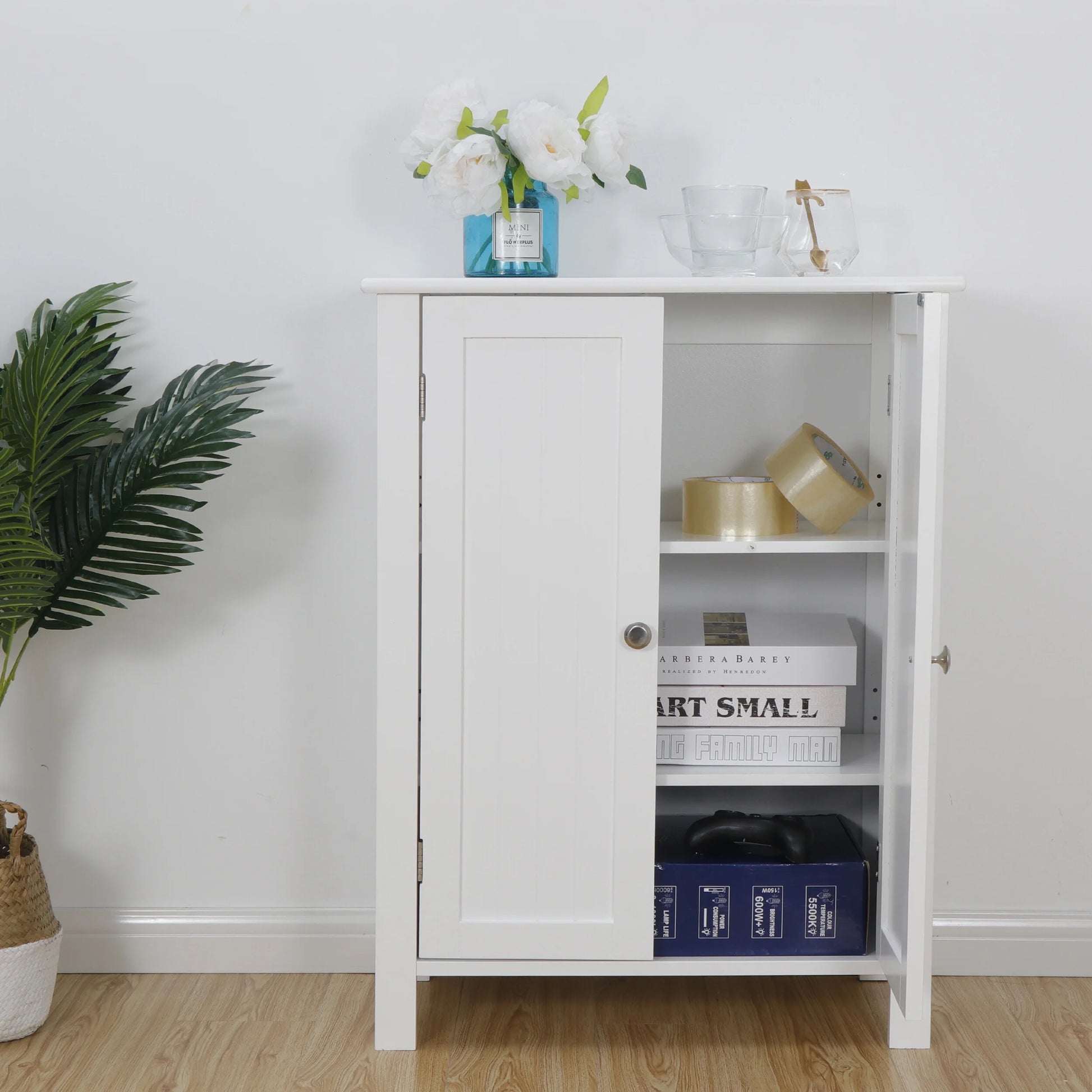 White Wooden Bathroom Floor Cabinet Storage Cupboard 3 Shelves save Space
