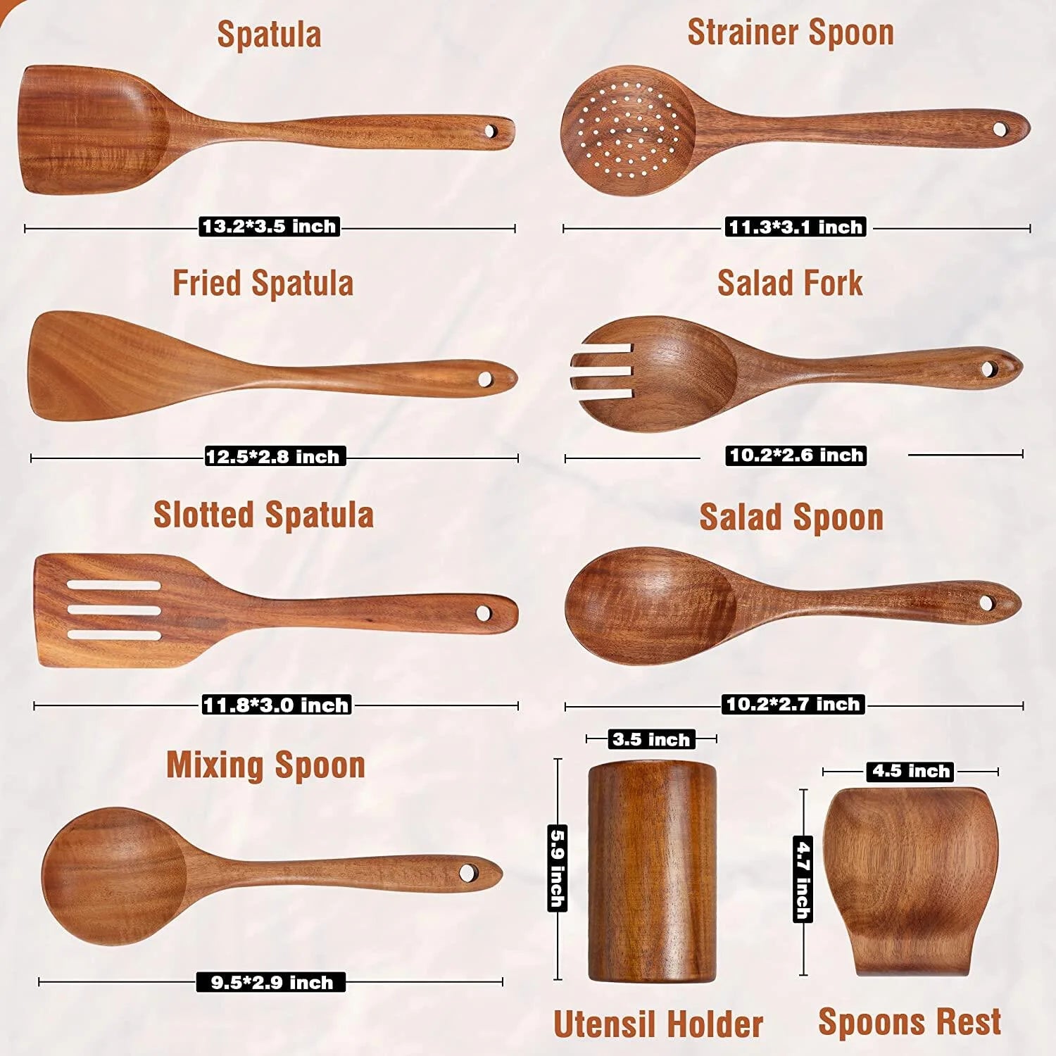 Wooden Spoons for Cooking with Wide Utensil Heads, 9 PCS Teak Wooden Utensils Set for Cooking, Spatula,Turner, Wood Spoon Set for Kitchen Essentials, Non-Stick Cookware, Heat Resistant