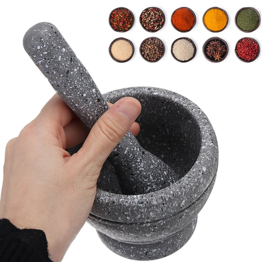 Pestle and Mortar,Natural Wooden Granite, 6.7 Inch Stone Cup & Crusher Set,Hand Grinder for Herbs, Spices, Pesto, & Guacamole,By