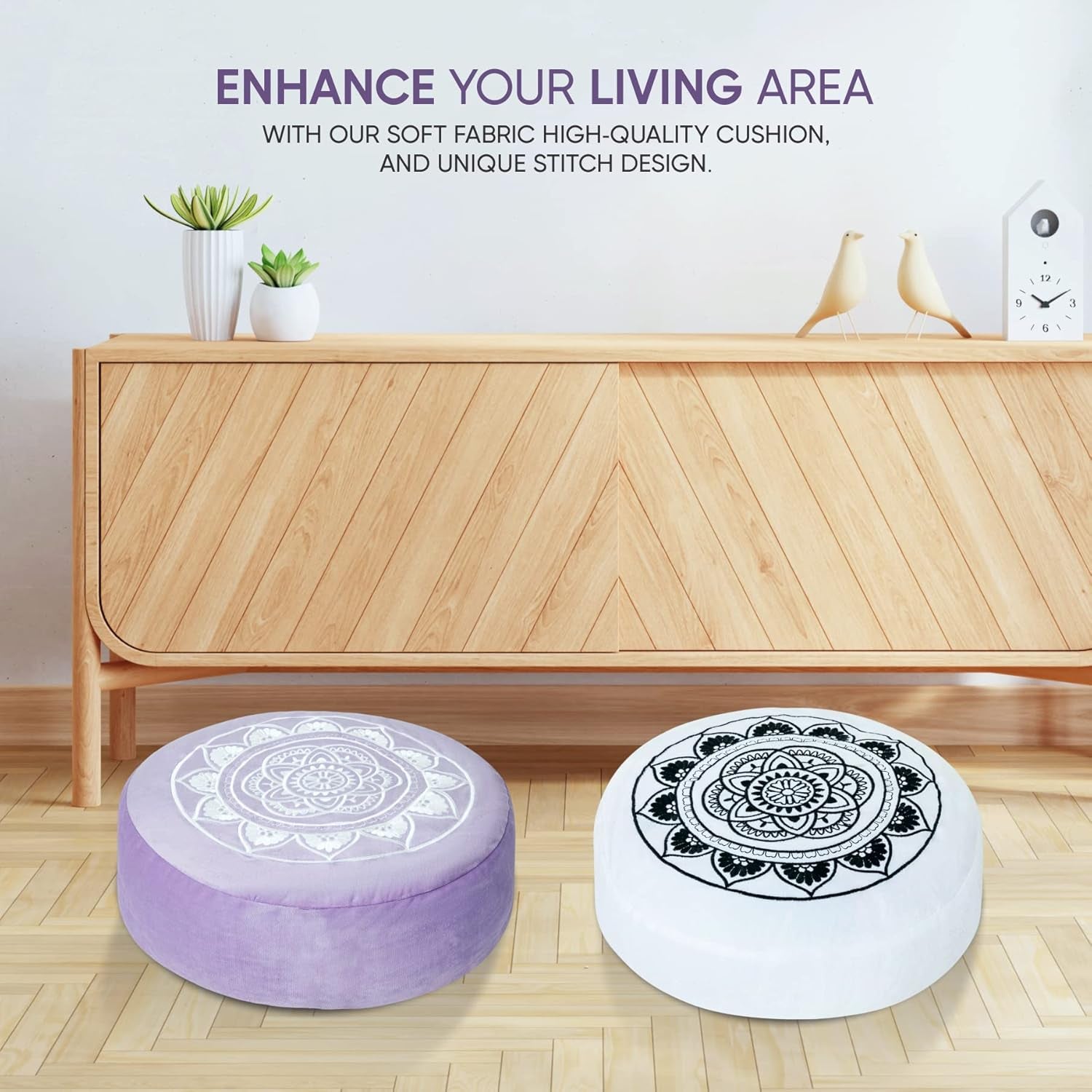 Meditation Cushion Meditation Pillow Seat round Buckwheat Artisan Cushions Casual Seating Studio Floor Cushion for Sitting on Floor or Meditation Chair for Kids & Adults(White)