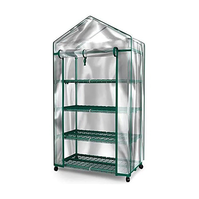 4 Tier Mini Greenhouse - Portable Greenhouse with Locking Wheels and PVC Cover for Indoor or Outdoor - 27 X 19 X 63-Inch Green House by