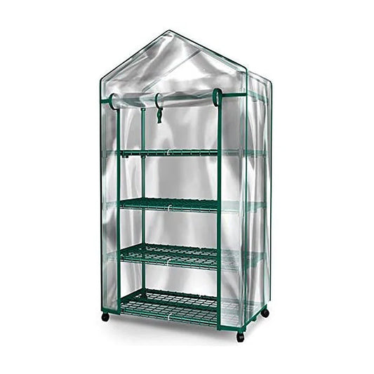 4 Tier Mini Greenhouse - Portable Greenhouse with Locking Wheels and PVC Cover for Indoor or Outdoor - 27 X 19 X 63-Inch Green House by