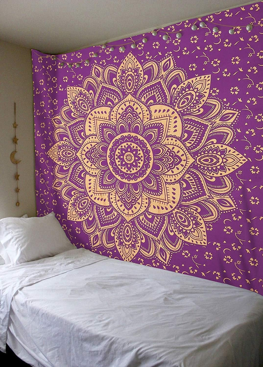 Purple Gold Passion Ombre Mandala Tapestry, Boho Mandala Tapestry, Wall Hanging, Gypsy Tapestry, 84 X 54 Inches